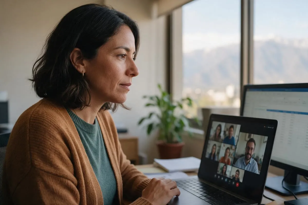 Chilean RevOps hire on a video call from a Santiago apartment.