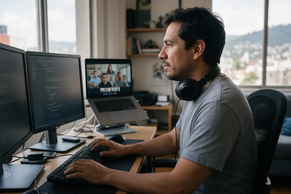 Mexican backend engineer working remotely from a Mexico City apartment.